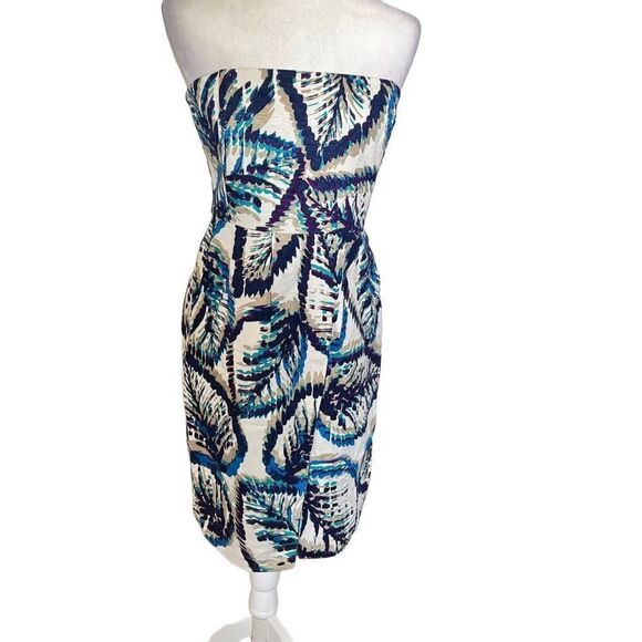 Banana Republic Women's Strapless Botanical Print Silk Mini Dress Blue Size 6 - Picture 1 of 7